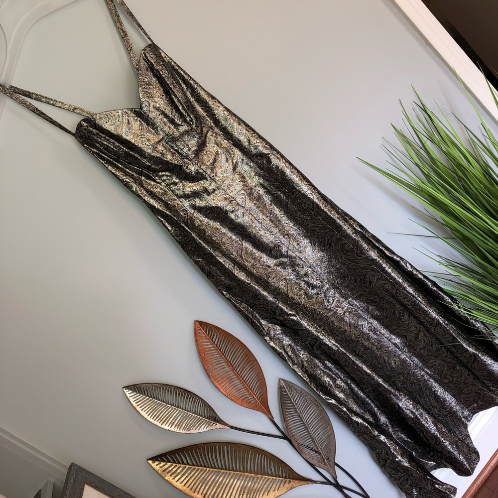 Nicole Miller Gold Print Long Party Dress - Picture 2 of 11